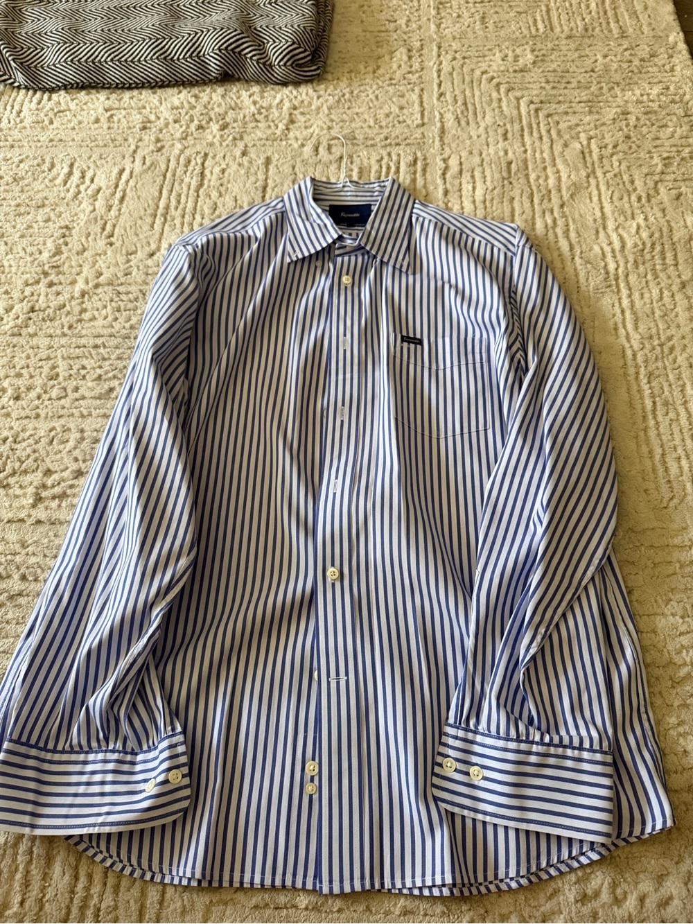 Faconnable Blue and White Striped Dress Shirt